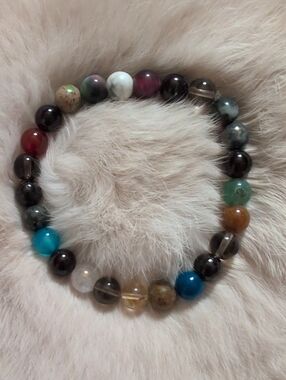 EUC Multicolor Natural Stone Beaded Stretch Bracelet